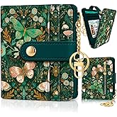 Jogjam Butterfly Green Rfid Women Wallet, Small Slim Thin Compact Credit Card Wallet, PU Leather Bifold Cash Wallet, Zipper Coin Pocket ID Window, Female Ladies Girl Gifts
