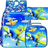 UFNDC 3PCS Boys Aircraft Backpack, Kids Bookbag with Lunch Box, Water Resistant School Bag for Elementary Preschool Toddler