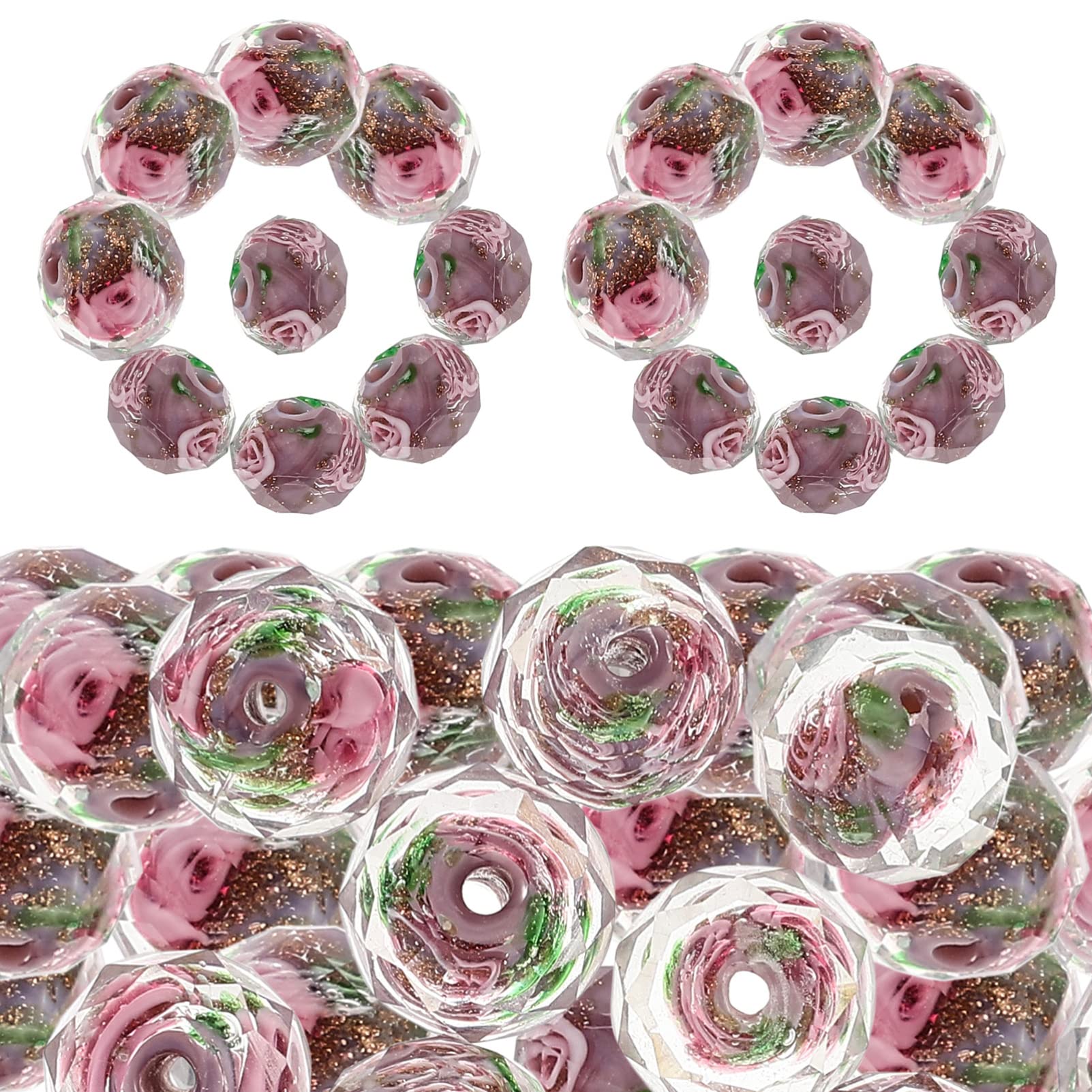 EXCEART 40pcs Beads Flower Pattern Loose Beads for DIY Bracelets Necklace Jewelry Making Craft Supplies for Beaded Bracelets for Women and Pastel Projects