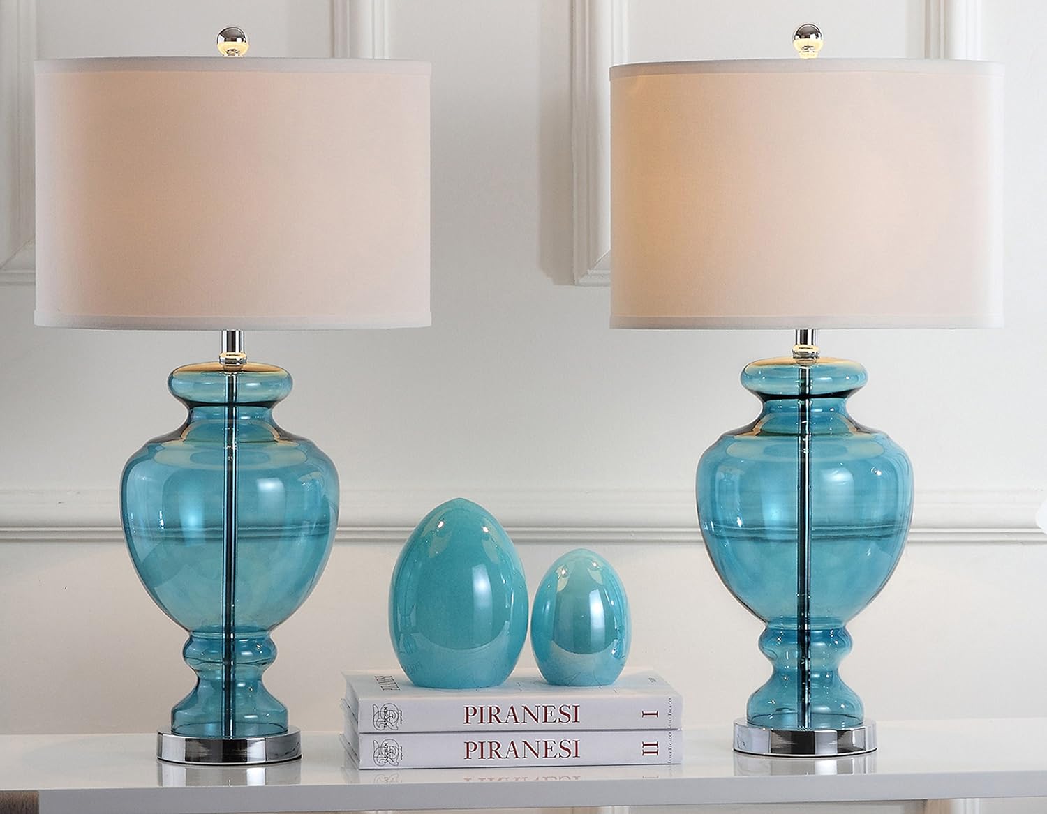 SAFAVIEH Modern Glass Table Lamps - Set of 2, in Morocco Blue, Turquoise, 38 X 38 X 71.12 cm - Image 3