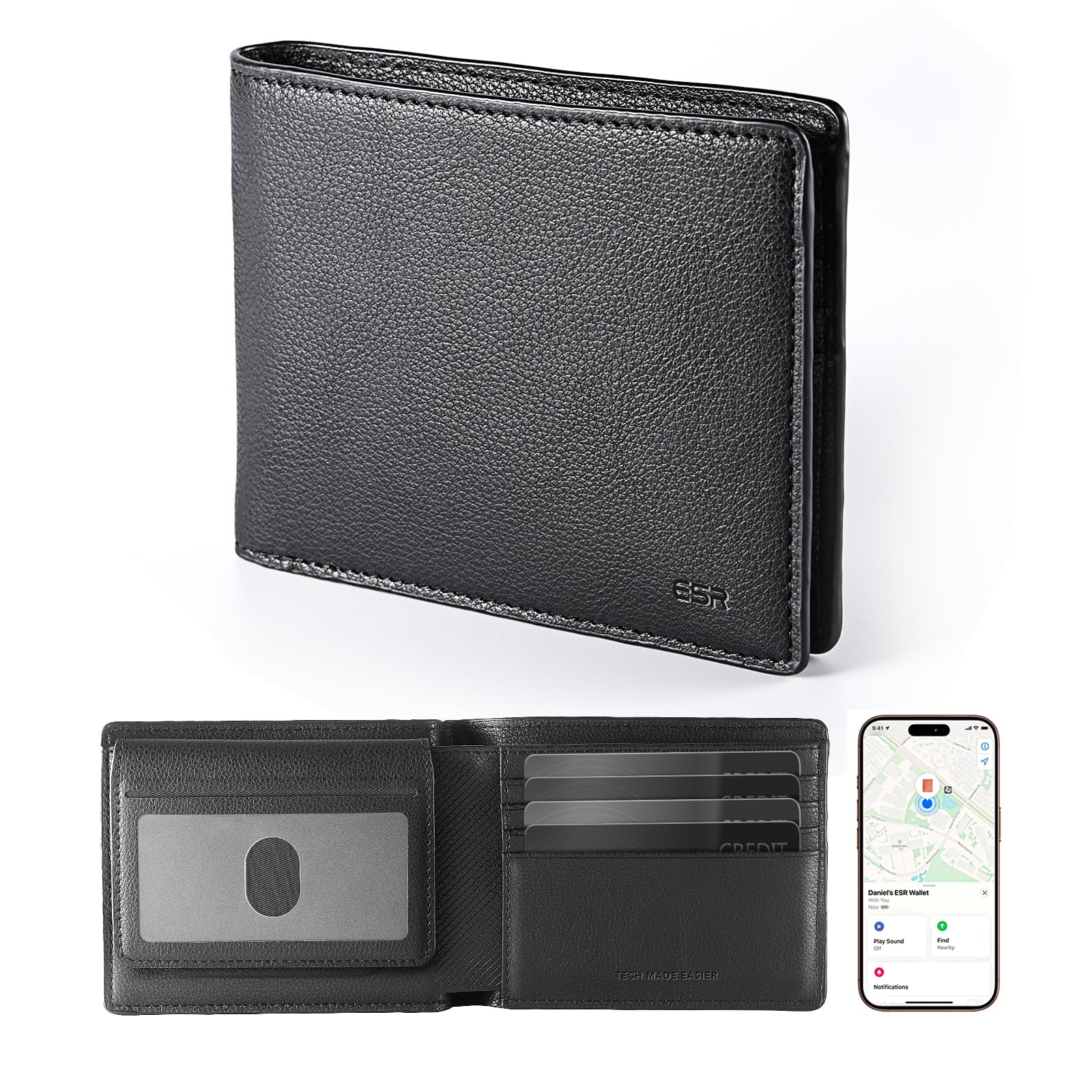 Photo 1 of ESR Geo Wallet with Find My, RFID Blocking, Wallet for Men, Wallet Tracker(iOS 14.5 Above Only), Holds 9 Cards and 15 Bills, Replacement for AirTag Wallet, Slim Bifold Card Holder, Twillingt Black