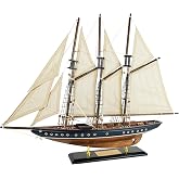 SAILINGSTORY Wooden Sailboat Model Ship Atlantic 24" Blue and Walnut | 1:60 Scale Replica, Handcraft Authentic Details, Antique Finish, Nautical Decor