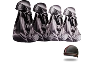 FORCEWAVE 4PCS Silky Durags for Men Women 360 Waves with 1 Wave Cap, Silky Satin Durag Extra Long Tails