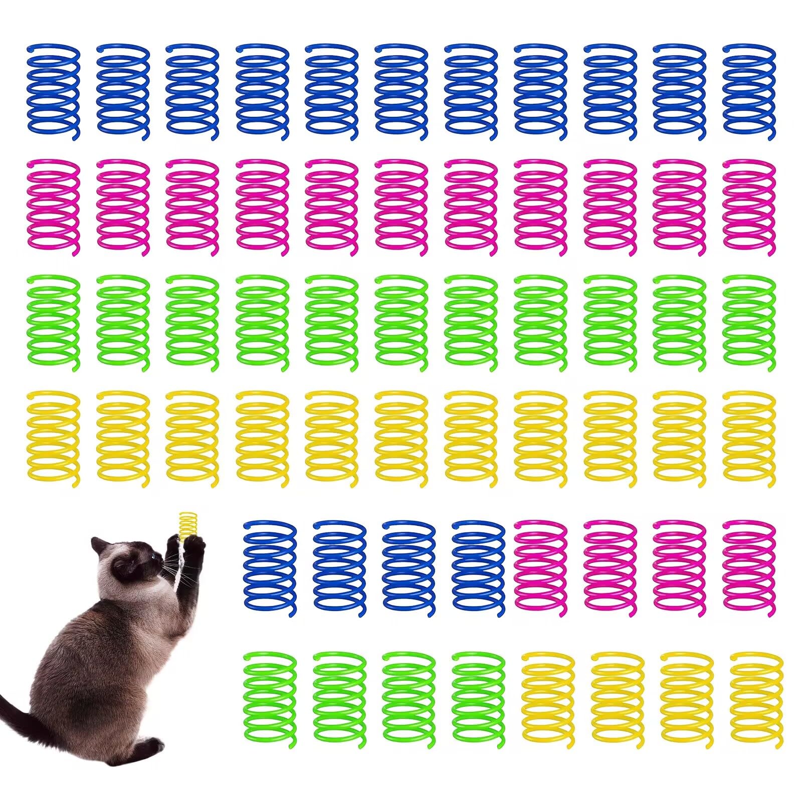 SCDZY 60 PCS Cat Spring Toy, Colorful Cat Springs Cats Interactive Toy Cats Puzzle Toys to Kill Time for Swatting, Biting, Hunting Active Healthy Play Kitten Toys