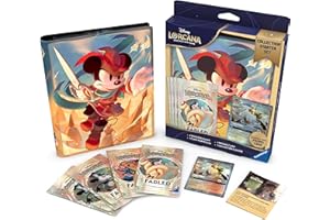Disney Lorcana Collectible Card Game, Starter Kit with 4 Booster Packs, 1 Card Holder, 1 Glimmer Foil Promo Card, 1 Collector