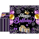 40PCS Happy Birthday Napkins Black and Purple Theme Disposable Paper Napkins for Dinner Picnic Birthday Party Supplies Decorations for Man Woman