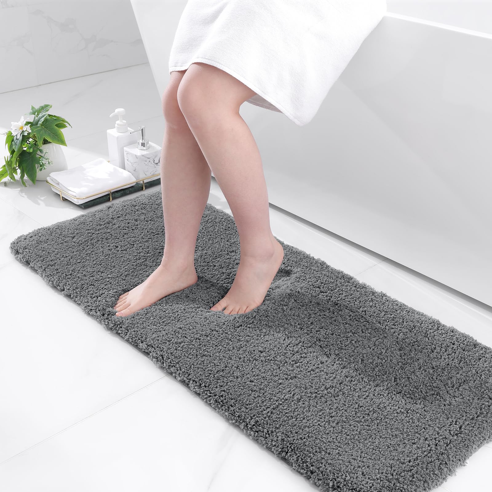 smiry Microfiber Bath Mat 40 x 120 cm, Non-Slip Super Absorbent Bathroom Mat, Extra Soft Machine Wash and Dry, Non-Shedding Bath Mats For Bathroom, Grey — image 1