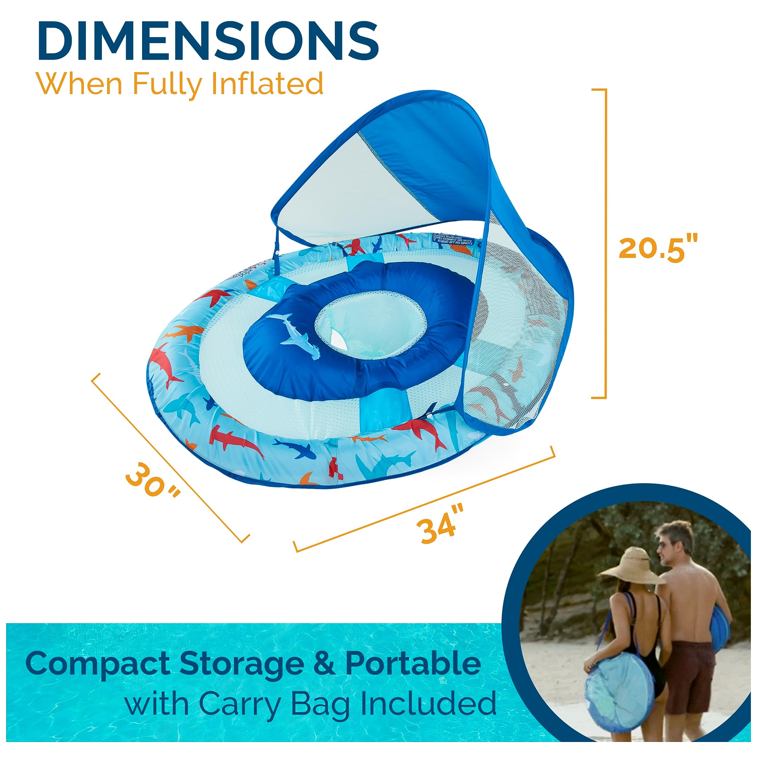 Swimways Sun Canopy Inflatable Baby Spring Float for Kids 9-24 Months, Shark Design
