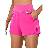 BMJL Womens 2 in 1 Running Shorts with Zip Pockets 3" Quick Dry High Waisted Gym Workout Shorts with Liner