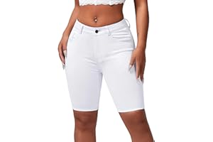 roswear Women's High Waisted Bermuda Shorts Stretchy Knee Length Jean Shorts