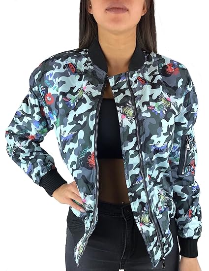 Worldclassca Damen Camouflage Bomber Jacke MILITÄR GRÜN Bomberjacke Retro Piloten Biker ÜBERGANGS Blouson Fliegerjacke Army P