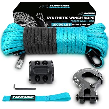 SPARKWHIZ 1/2" X 100' Synthetic Winch Rope Recovery Line With Steel Hook - 32,000 Lb Breaking Strength, For ATV, UTV, Truck, SUV, Trailer