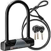 Via Velo Bike U-Lock with Cable, Heavy Duty Anti-Theft Bicycle U Locks with 8mm Braided Steel and 3 Keys, 4ft Length Security