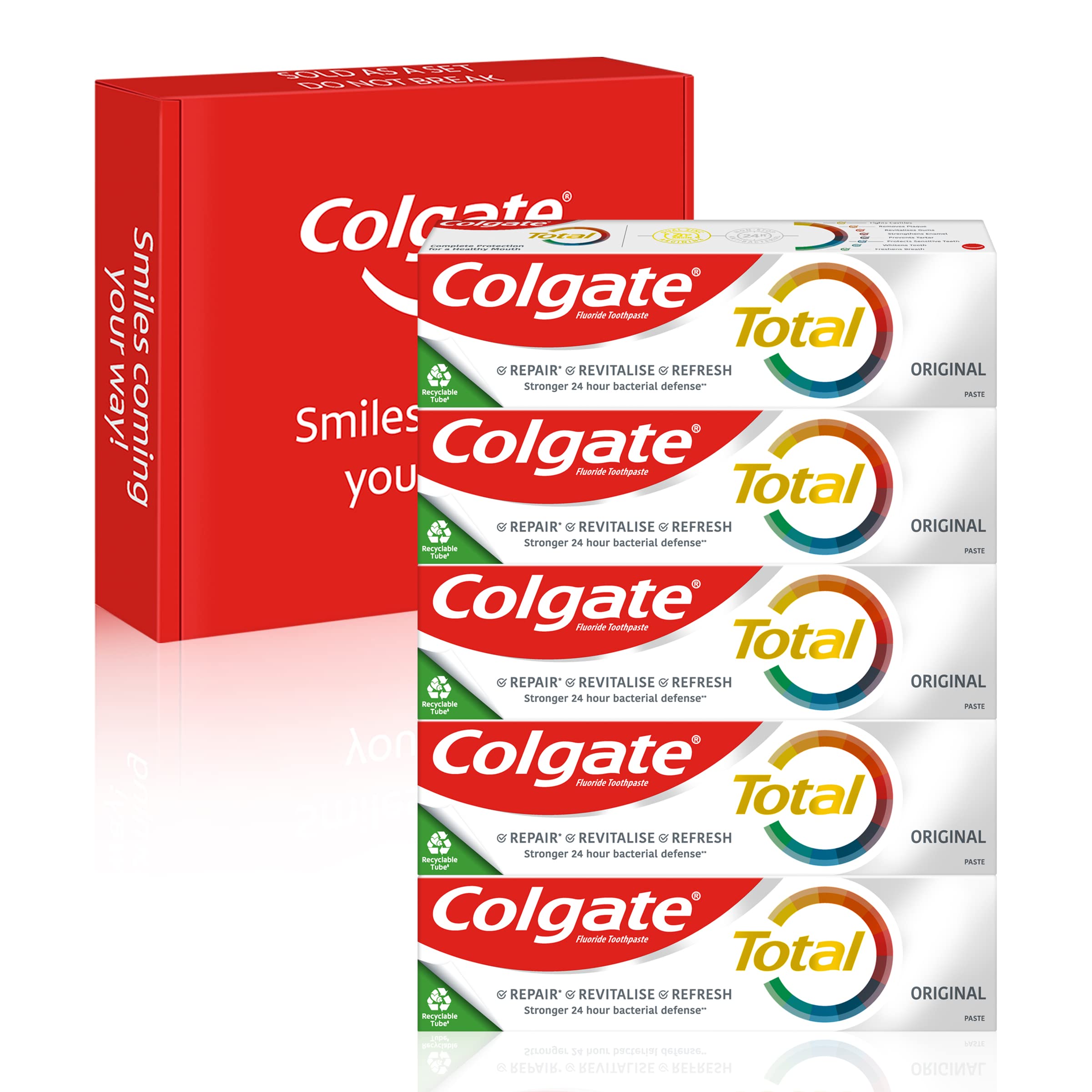Colgate Total Original Toothpaste {size}, stronger 24-hour bacterial defence*, long-lasting active protection*, unique dual zinc antibacterial technology, 8 benefits for complete protection