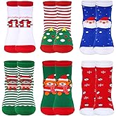 Nydotd 6 Pairs Kids Christmas Winter Socks Thick Cotton Warm Socks Thermal Crew Socks for Boys Girls Children Xmas Gift