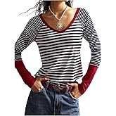Verdusa Women's Colorblock Striped T Shirts Y2k Streetwear Long Sleeve Tops