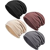 JenPen 4 Pieces Winter Slouchy Knit Beanie Hats for Women Warm Wool Knitted Skull Cap Beige Beanie for Ladies, Black Gray Beige and Brown Assorted Color