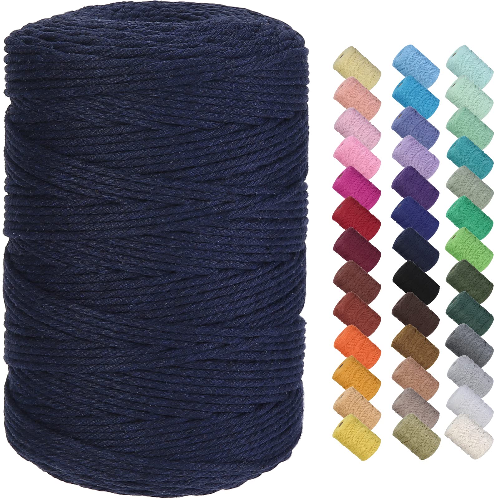 GOHOF Macrame Cord 3mm x 300m Premium Cotton Macrame Rope, 4 Strand Twisted Soft Cotton Cord, One of The Most Perfect Materials for Macrame Art, Cotton String Without Chemicals (Denim) — image 1