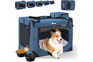 Reerooh Extra Large Dog Crate with 2 Foldable Bowl, 28 Inch Collapsible Travel Dog Crate Kennel with Soft Blanket for Medium Dogs,Indoor & Outdoor (28" L x 20" W x 20" H, Navy)