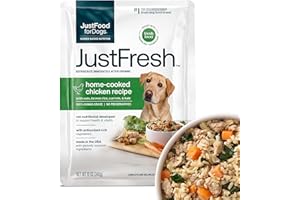JustFoodForDogs JustFresh Wet Dog Food, Fresh Pet Meals and Toppers with No Preservatives, Resealable Package, Human Grade, Home-Cooked Chicken, 12 oz - 7 Pack