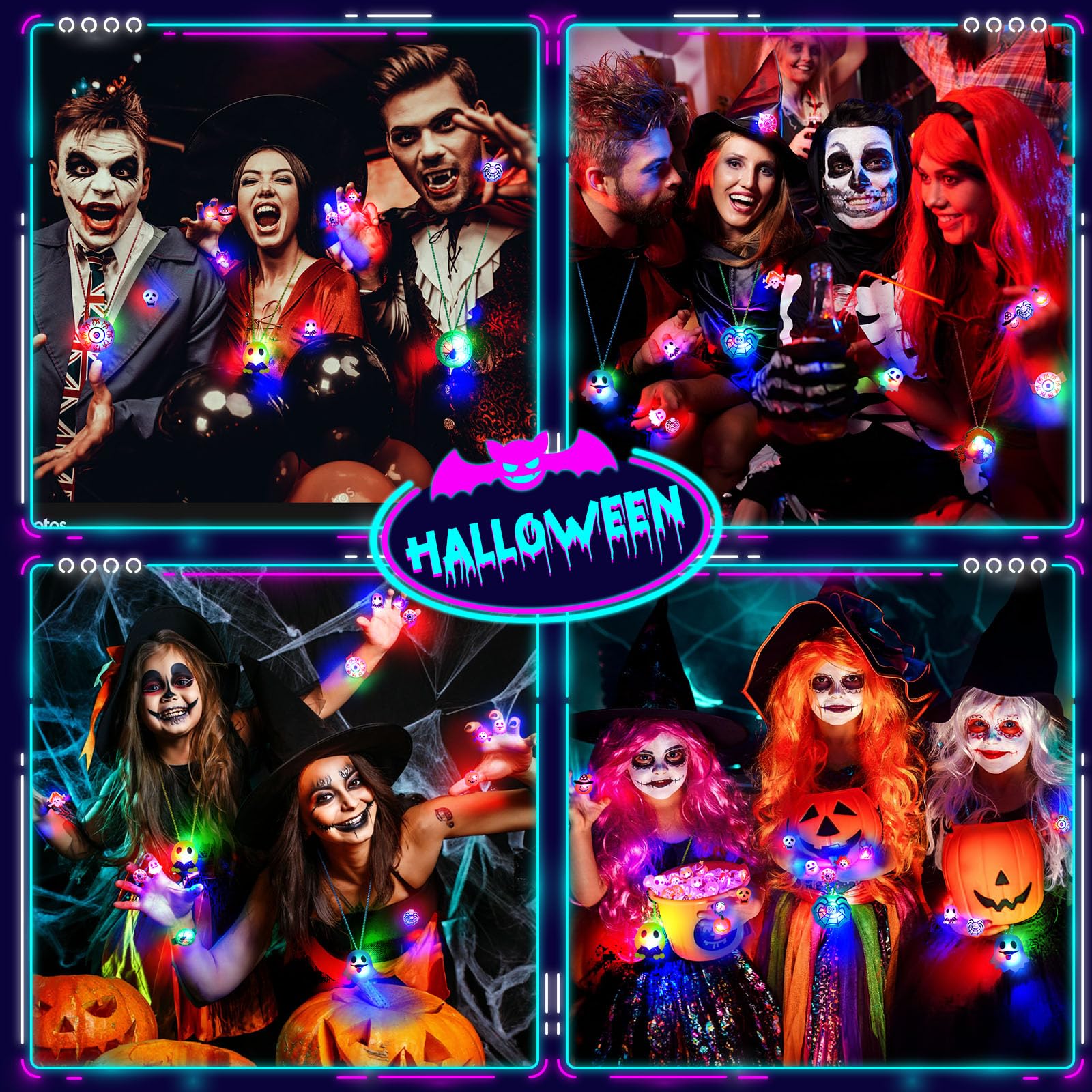 118 PCS Halloween Party Favors Bulk, 80 Rings, 14 Brooches, 12 Necklaces, 12 Bracelets,Halloween Toys for Kids, Glow in the Dark Toys, Bulk Halloween Goodie Bag Fillers, Halloween Party Supplies