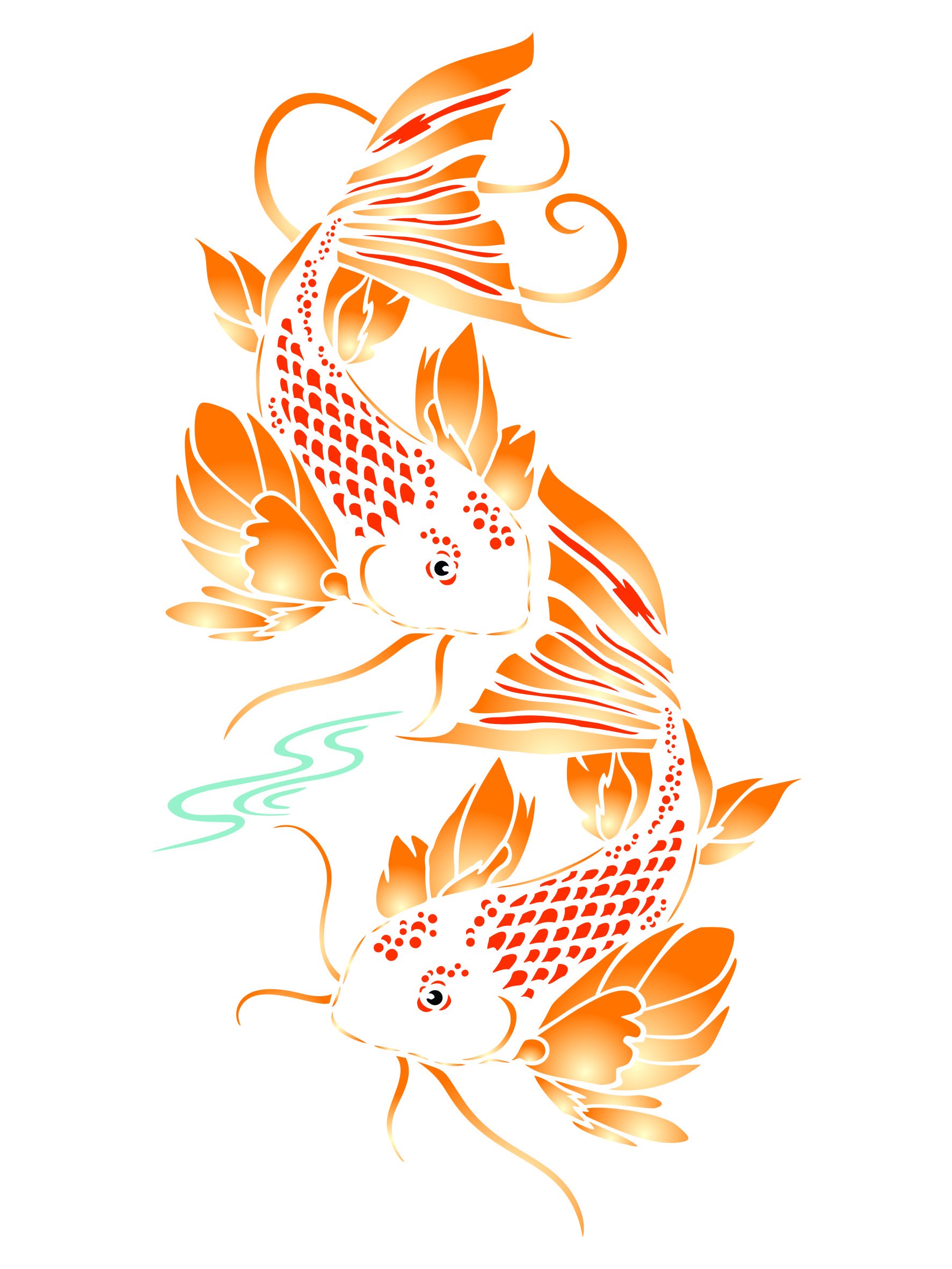 Koi Fish Stencil - 25.5 x 47cm (XL) - Reusable Asian Oriental Carp Fish Animal Pond Wall Stencil Template
