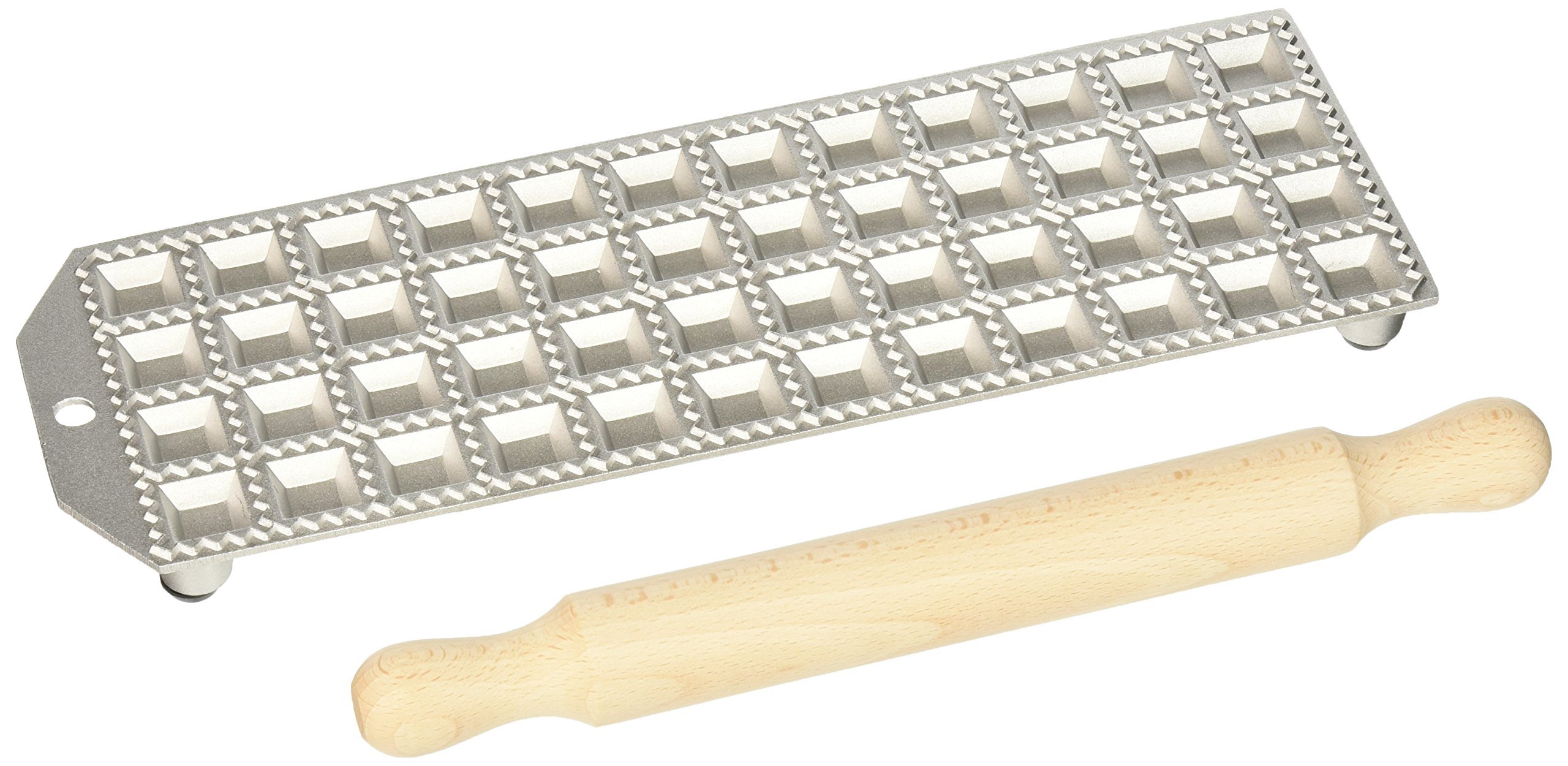 Eppicotispai 48 Holes Aluminum Square Ravioli Maker with Rolling Pin