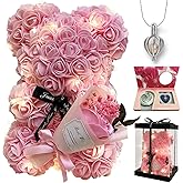 Romantic Valentine's Day Gift For Her Artificial Flower Rose Teddy Bear With Preserved Flowers Bouquet And Blind Box Pearl Necklace Birthday Gift For Wife Girlfriend Mom Women Mothers Day Home Decor