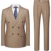 MOGU Mens Double Breasted Pinstripe Suit 2 Piece Slim Fit Tuxedo Formal Jacket and Pants for Business Wedding Prom