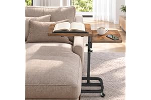 2026 Anti-Wobble Modern Rolling Portable Laptop Table with Lockable Wheels | Standing Couch Lap bed Desk for Adults & Kids,Independently adjustable dual tabletops,25” x 12.99”,Brown