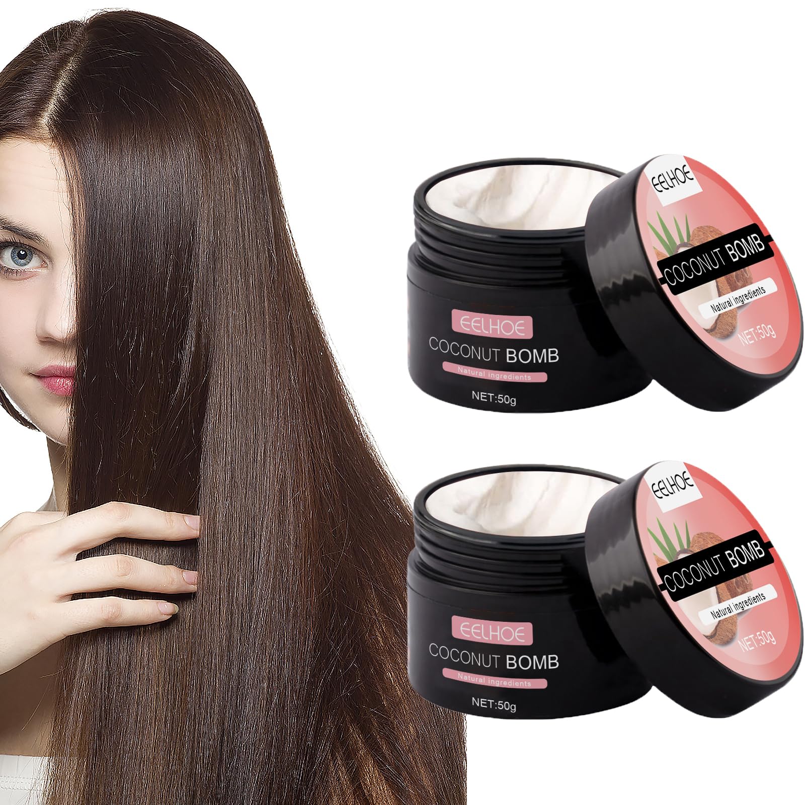 Hair Mask, Natural Coconut Oil Mask, Coconut Moisture Hair Mask, Coconut Bomb Hair Mask, Hair Mask for Damaged Hair, Deep Repair Conditioner, Repair Dry Damaged Hair (2PCS)