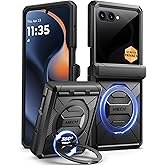 TONGATE for Motorola Razr 2025 Case/Razr 2024 Case with Privacy Screen Protector, [360° Spin Magnetic Stand] [Compatible with Magsafe] [Hinge Protection] Full-Body Military Drop Phone Cover, Black