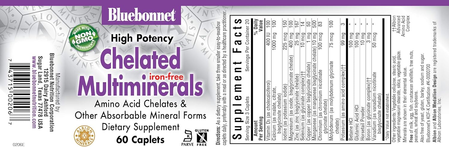 Bluebonnet Nutrition High Potency Chelated Multiminerals (Iron-Free) Caplets, 60 Count: Health & Personal Care