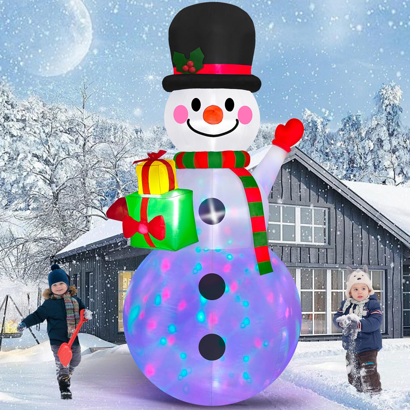 Danxilu 8 FT Christmas Inflatable Snowman Outdoor Decorations with Colorful Rotating LED Lights, Xmas Blow Up Snowman Decor for Garden Yard house Lawn Porch