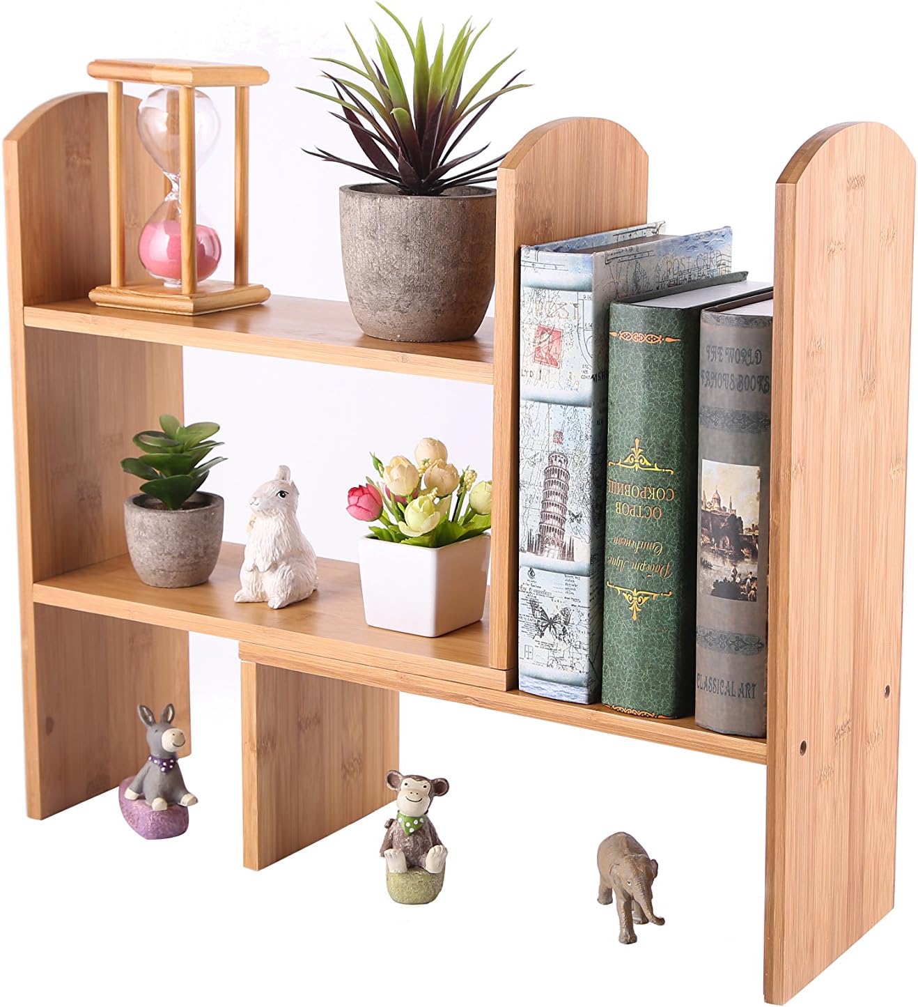 Woodluv Bamboo Desktop Expandable Organizer Stand Bookshelf Display