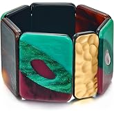 FAMARINE Vintage Tribe Chunky Statment Bangle Bracelet for Women | Geometry Bohemia Colorful Lucite Acrylic Bangle Costume Jewelry for Women