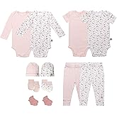 MY LITTLE ZONE Baby Layette Set Girl, 12 Piece New Born Baby Girls Gift Set, Babygirl Newborn Essentials, Newborn Baby Essentials Must Haves, Baby Clothes (Floral Pink Newborn's Clothes Babygirl)