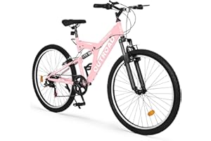 Max4out 26 inch Mountain Bike, Outdoor Hybrid Bikes,7-Speed/High-Carbon Steel/Dual Full Suspension, for Men Women Adult, MTB Bicycle with Suspension Fork,Sleek Colors