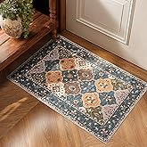 Lessymo Moroccan Washable Rugs for Entryway, Faux Wool 2x3 Small Area Rug for Kitchen Bathroom Corridor - Non-Slip Indoor Door Mat Low Plie Stain Resistant Boho Runner Rug, Olive Green and Gold