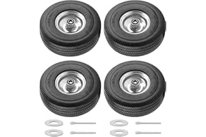 BIEAMA 4 Pack 10" Solid PU Tires and Wheels, 4.10/3.50-4 Tire and Wheel Flat Free, Replacement Wheels for Garden Cart, Hand Truck, Wheelbarrows, etc