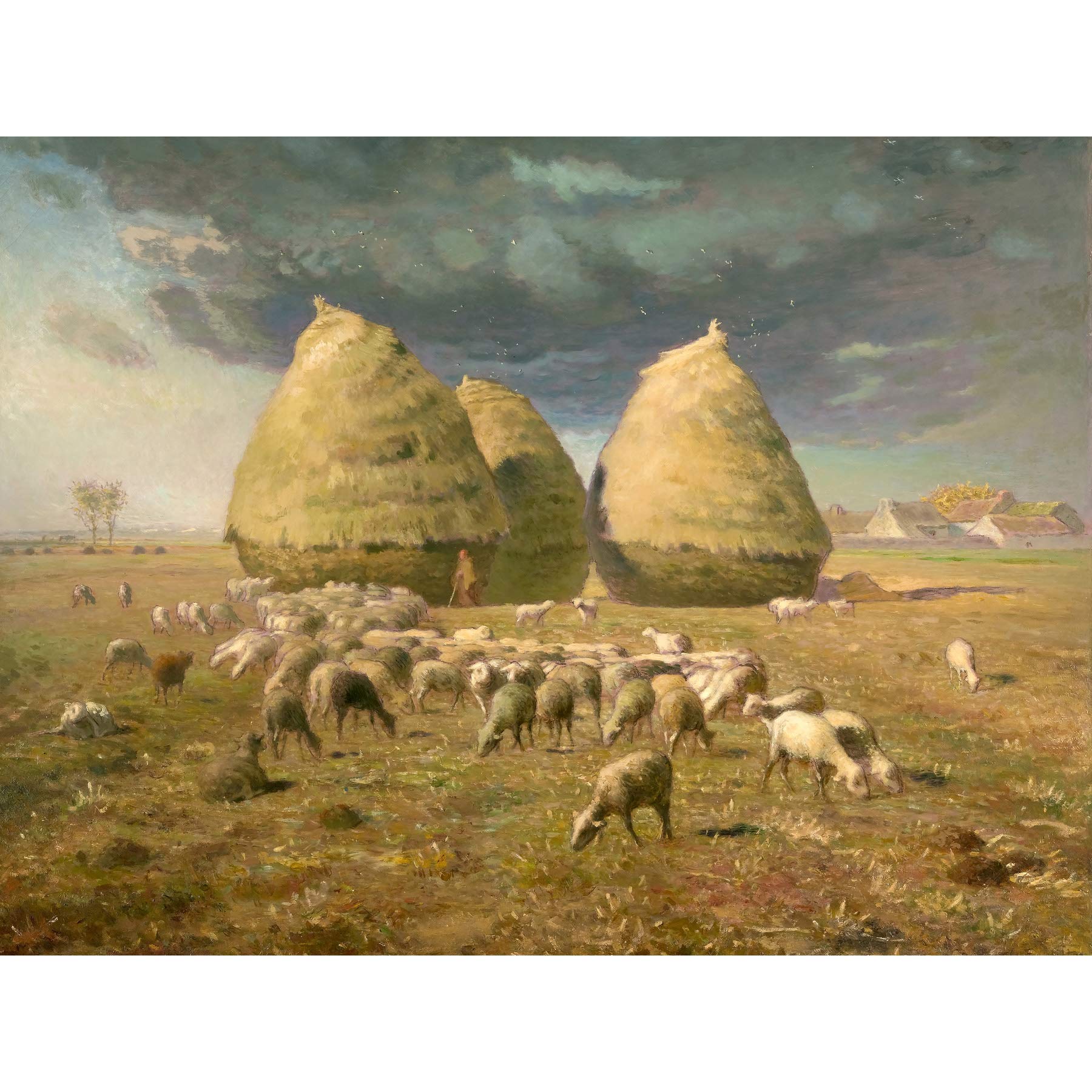 Artery8 Millet Haystacks Autumn Landscape Painting Large XL Wall Art Canvas Print