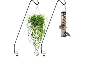 Gray Bunny Deck Hook 2 Pack, 30 Inch Bird Feeder Pole, With Non-Slip Clamp Deck Hanger for Railing, Feeders, Planters, Suet Baskets, Lanterns, Wind Chimes and More