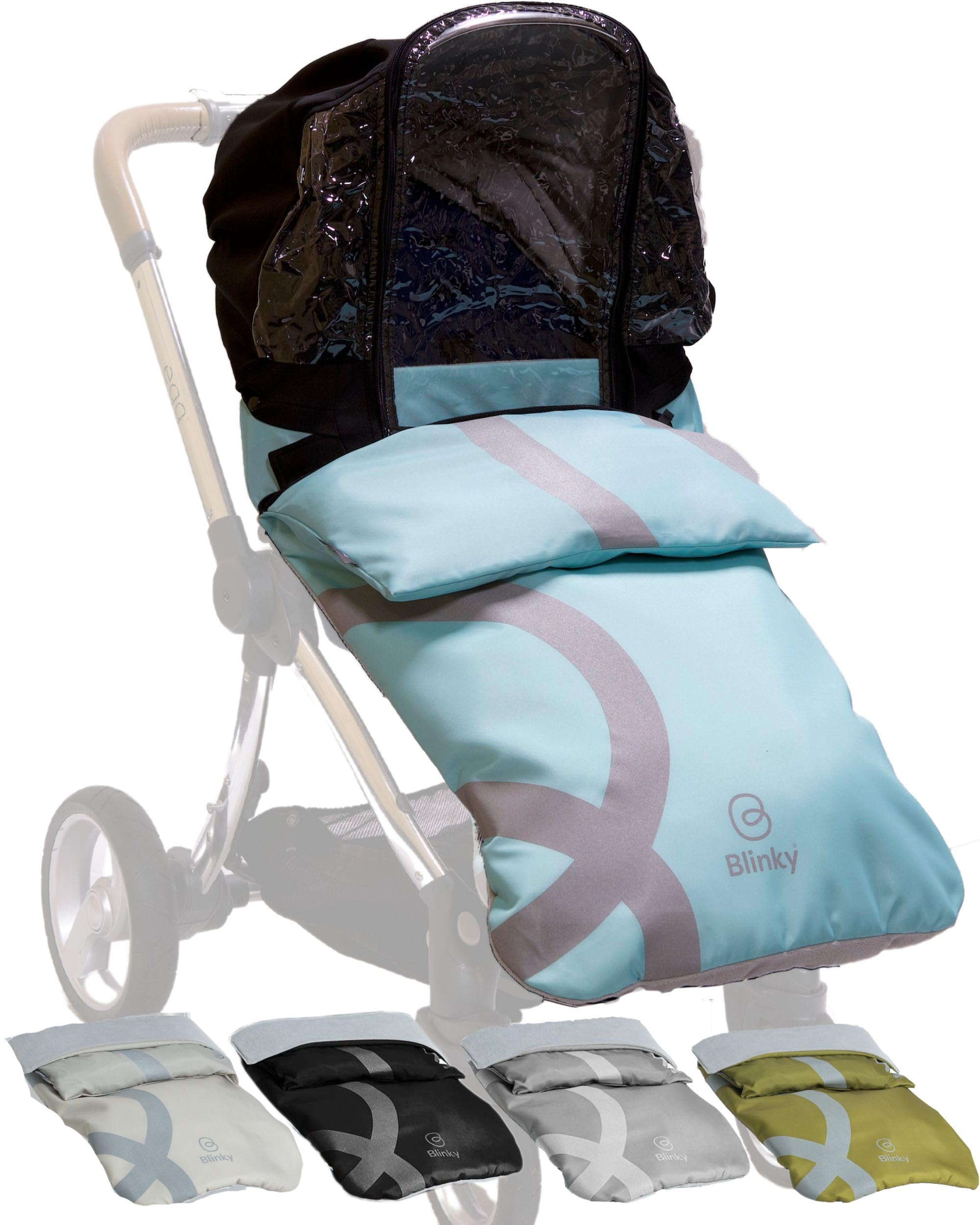 BlinkyWarm - Your All-Weather Buggy Buddy | 5-in-1 All-Season Rain Cover, Sunshade, Sleepshade & Breathable Fleece Lined Cosy Toes for Buggy | Footmuff for Stroller & Pushchair | Seafoam