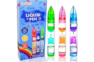 CHESLICR 3PCS Liquid Pens Easter Basket Stuffers for Kids, Liquid Motion Bubble Fun Cool Pens Autism ADHD Anxiety Stress Relief Tools Quiet Fidget Sensory Autistic Toys Desk Toys Gift for Boys Girls