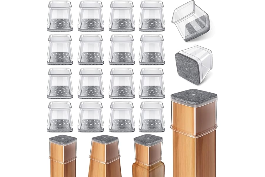 Ansible 24 Pcs Chair Leg Floor Protectors Square, Silicone Felt Furniture Leg Pads Caps Covers for Hardwood Floors (Fit:1-1/16" to 1-5/8")