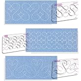 Kapyoo 3Pcs Free Motion Quilting Templates with Instructions, Quilting Ruler and Templates for Industrial &amp; Domestic Machines, Quilt Designs Stencils for DIY with 16Pcs Non-Slip Grip (Series F)