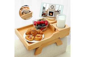 GHKINMAL Bamboo Couch Cup Holder, 4 in 1 Couch Arm Trays with 360°Rotated Phone Holder, Non-Slip Clip on Side Table for Drinks/Remote/Snacks, Ideal Gift for Husband, Wife, Parents