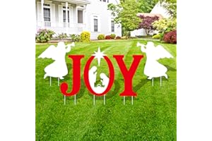 Arosche Large Christmas Yard Signs with Stakes 5Pc JOY Nativity Holy Religious Christian Merry Xmas Yard Signs Decorations Outdoor for Christmas Party Supplies, Lawn, Garden Yard Decor