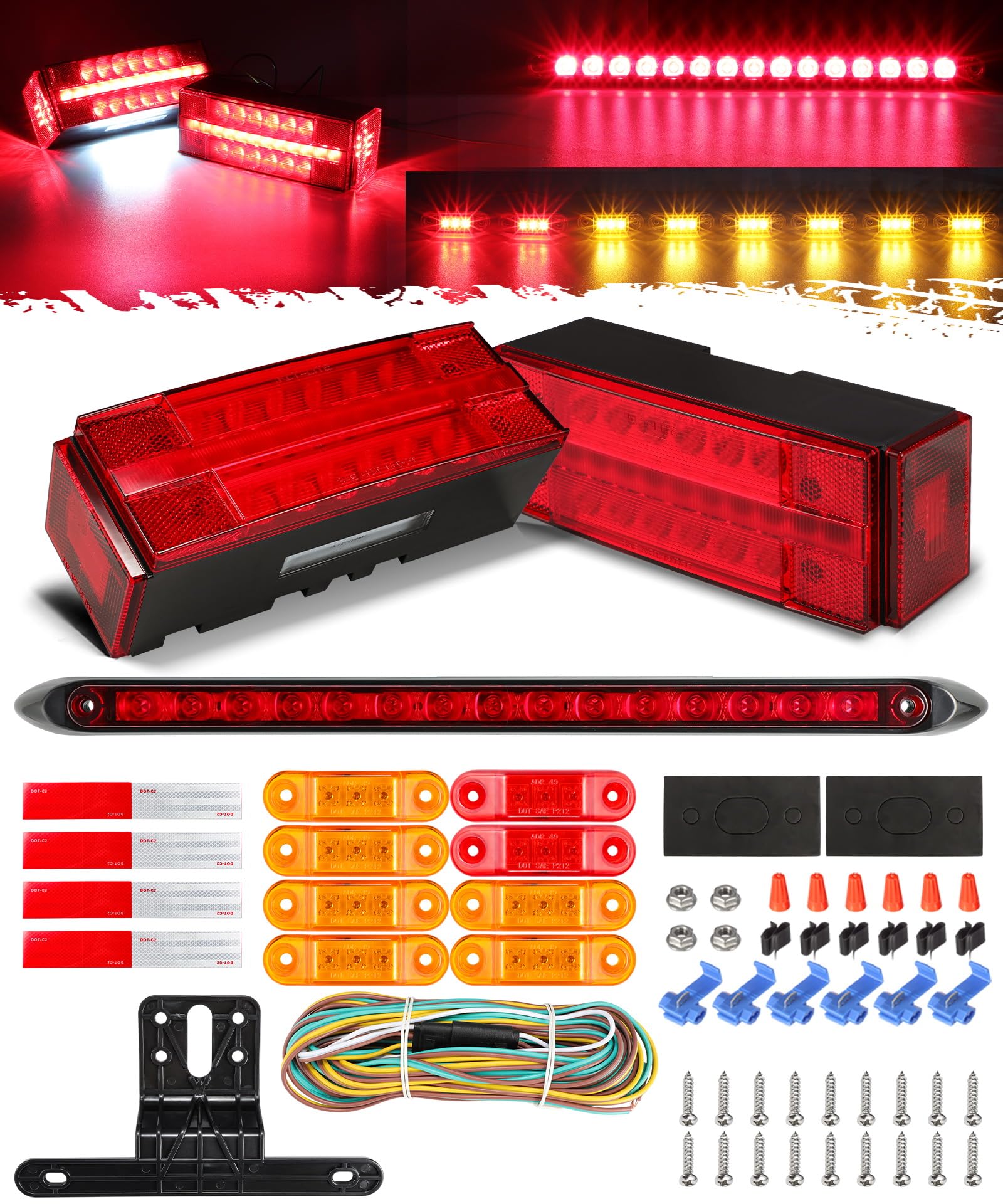 Photo 1 of Partsam Rectangular LED Lighted Tail Kit, 8 Markers, 25FT Wiring Harness, Stop-Turn-Tail-License Lights for Boats, 12V