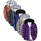5 Pack Men's Flannel Shirt Plaid Hoodie Fall Casual Button Down Shirt Jackets Long Sleeve Stylish Hooded with Pocket